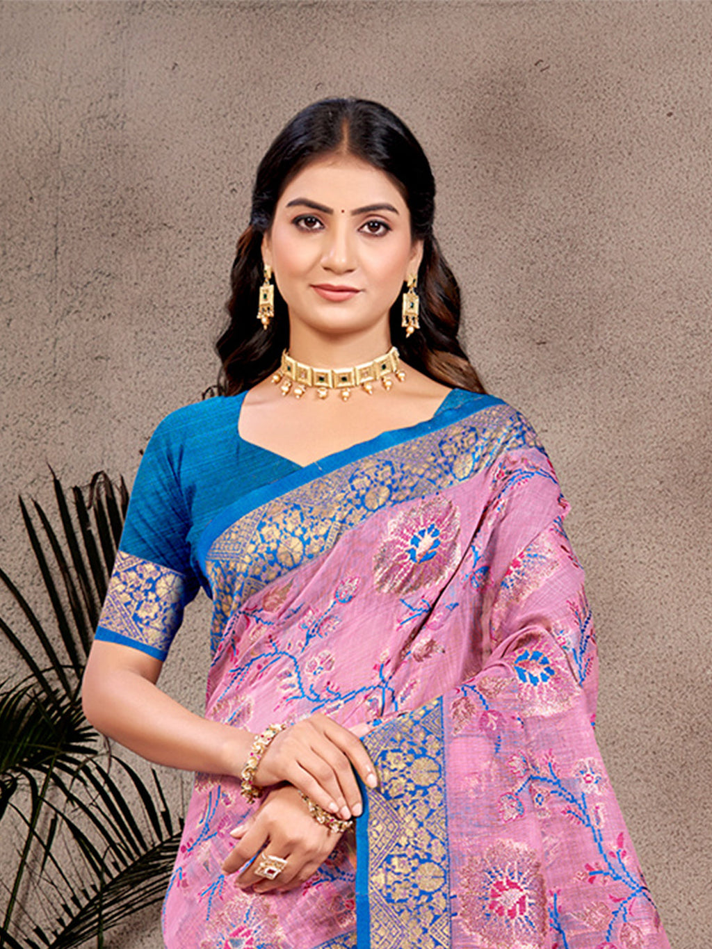 Sangam Prints Light Pink Cotton Silk With Meena Woven Work Traditional Saree