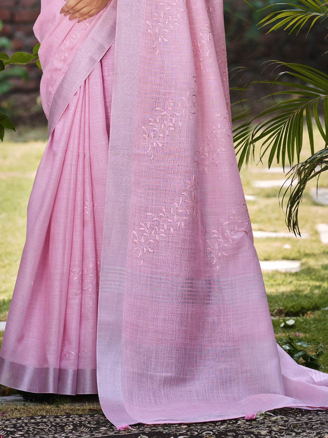 Sangam Prints Dark Pink Linen Woven Work Traditional Saree