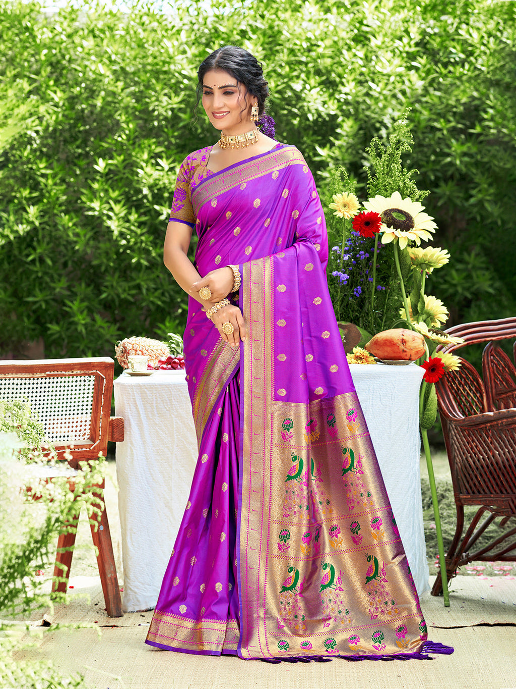 Sangam Prints Purple Silk Woven Work Traditional Saree