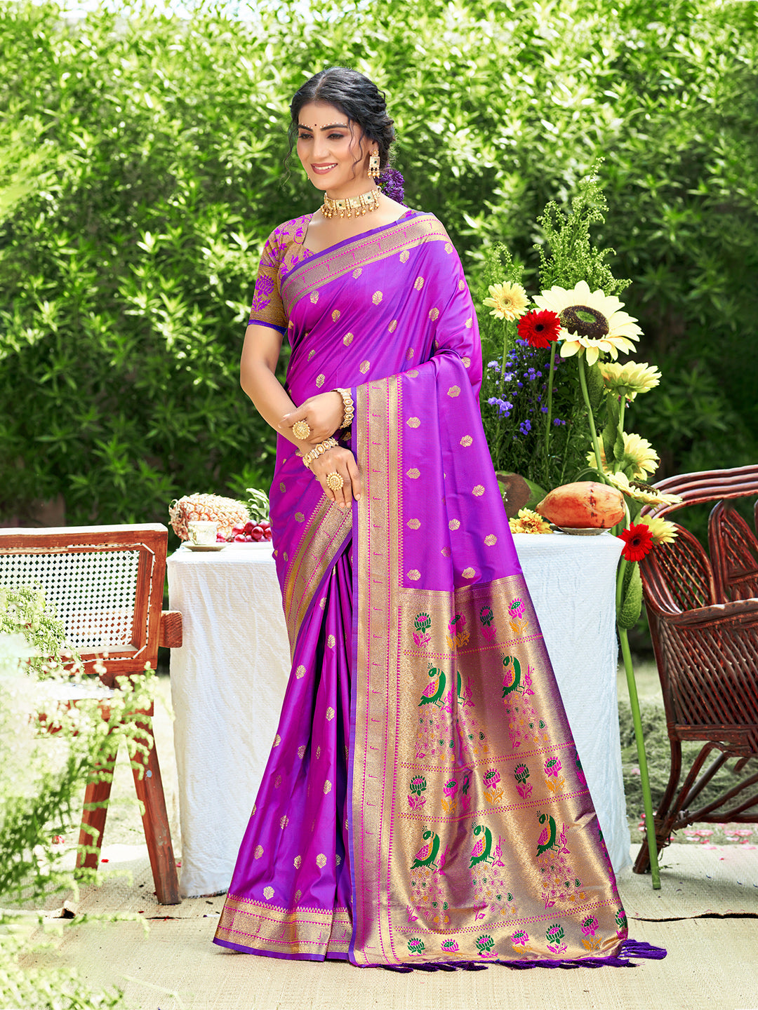 Sangam Prints Purple Silk Woven Work Traditional Saree