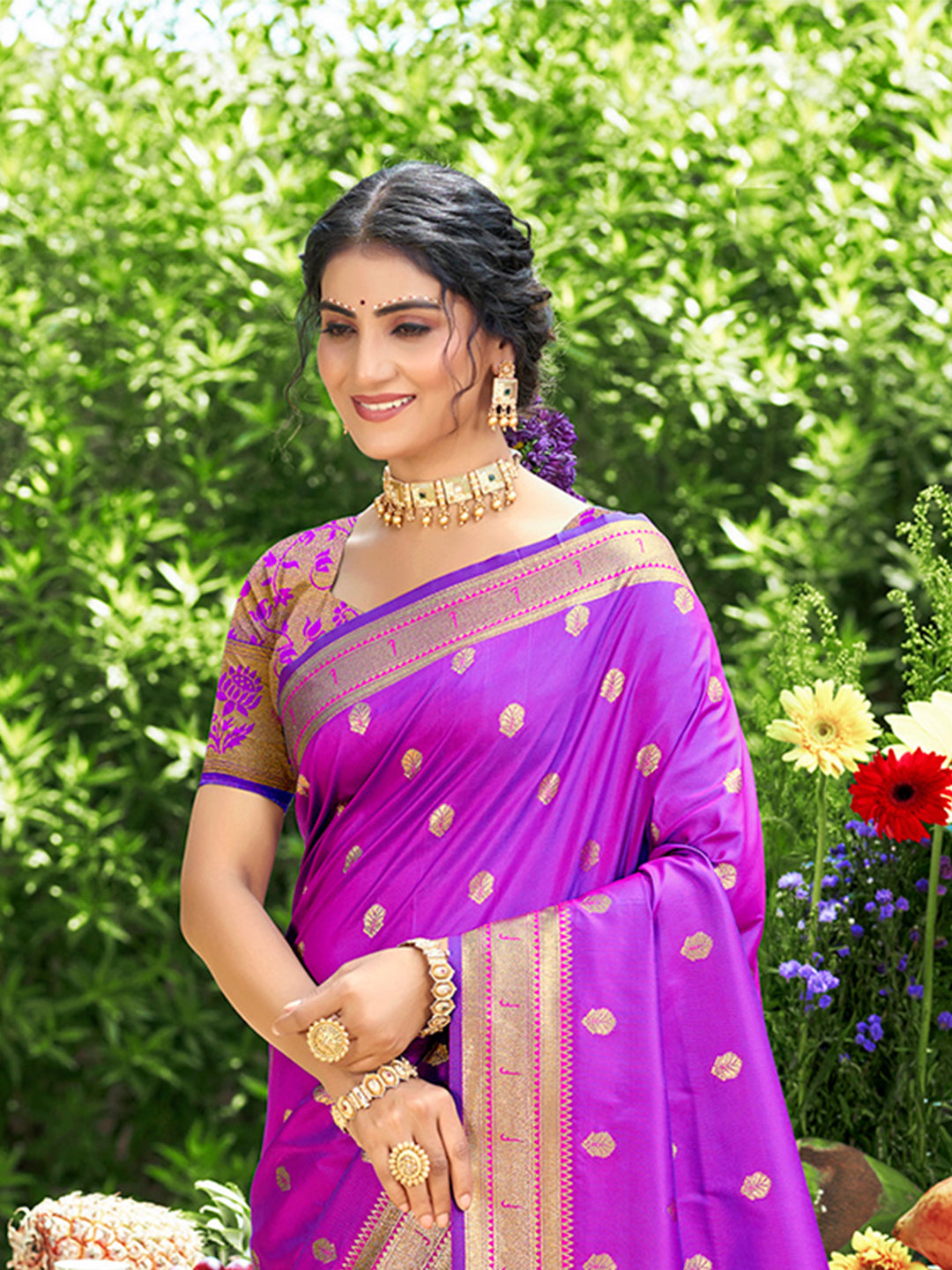Sangam Prints Purple Silk Woven Work Traditional Saree