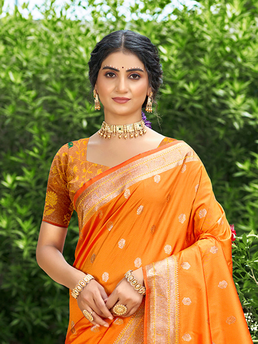 Sangam Prints Orange Silk Woven Work Traditional Saree