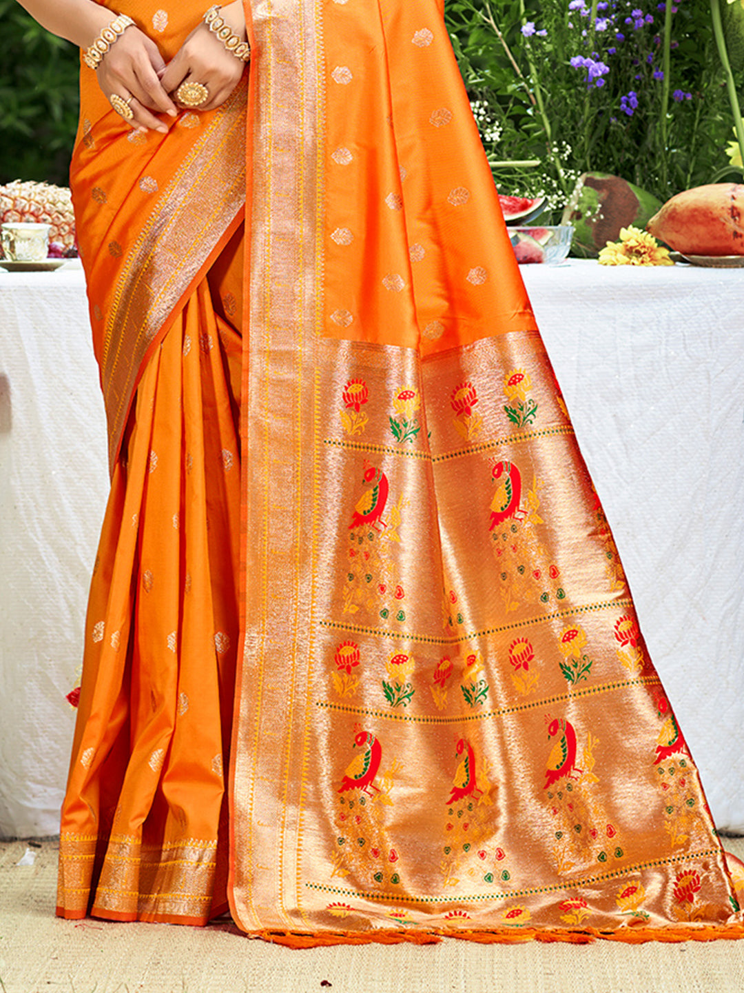 Sangam Prints Orange Silk Woven Work Traditional Saree