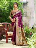 Sangam Prints Wine Silk Woven Work Traditional Saree