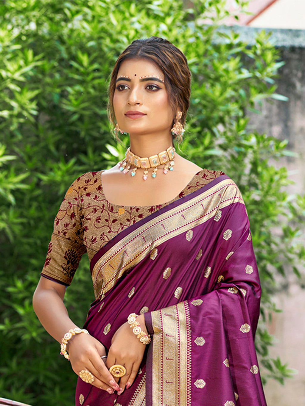 Sangam Prints Wine Silk Woven Work Traditional Saree