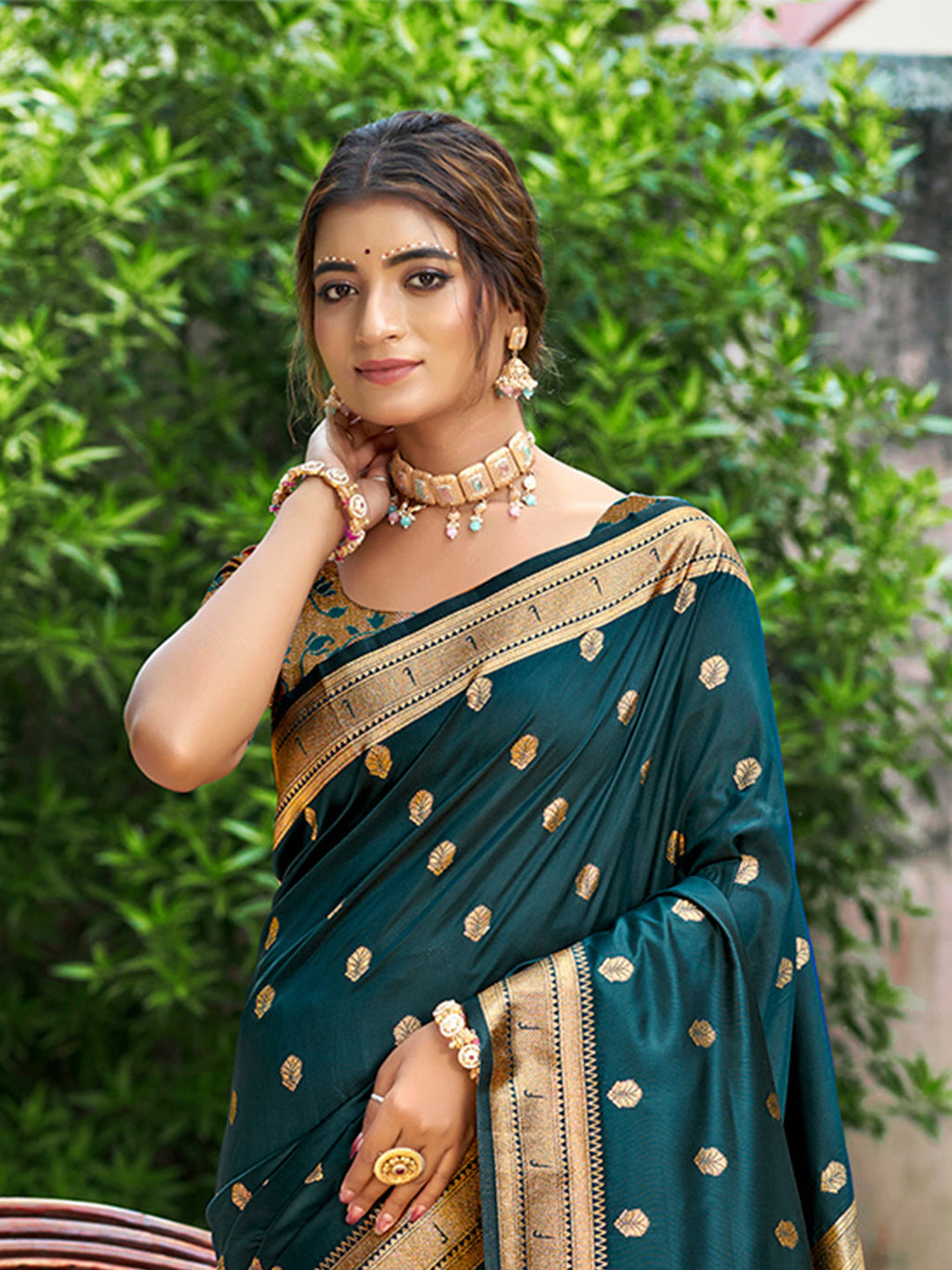 Sangam Prints Teal Blue Silk Woven Work Traditional Saree
