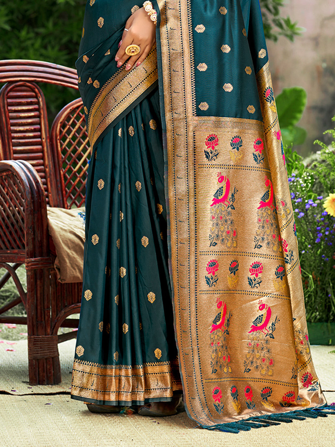 Sangam Prints Teal Blue Silk Woven Work Traditional Saree