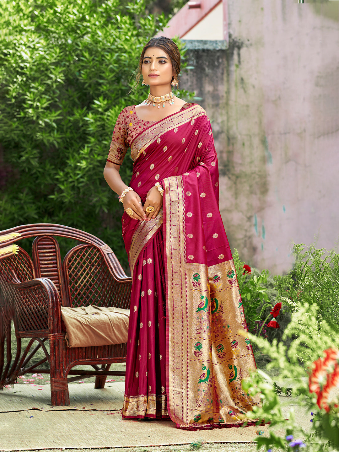 Sangam Prints Pink Silk Woven Work Traditional Saree