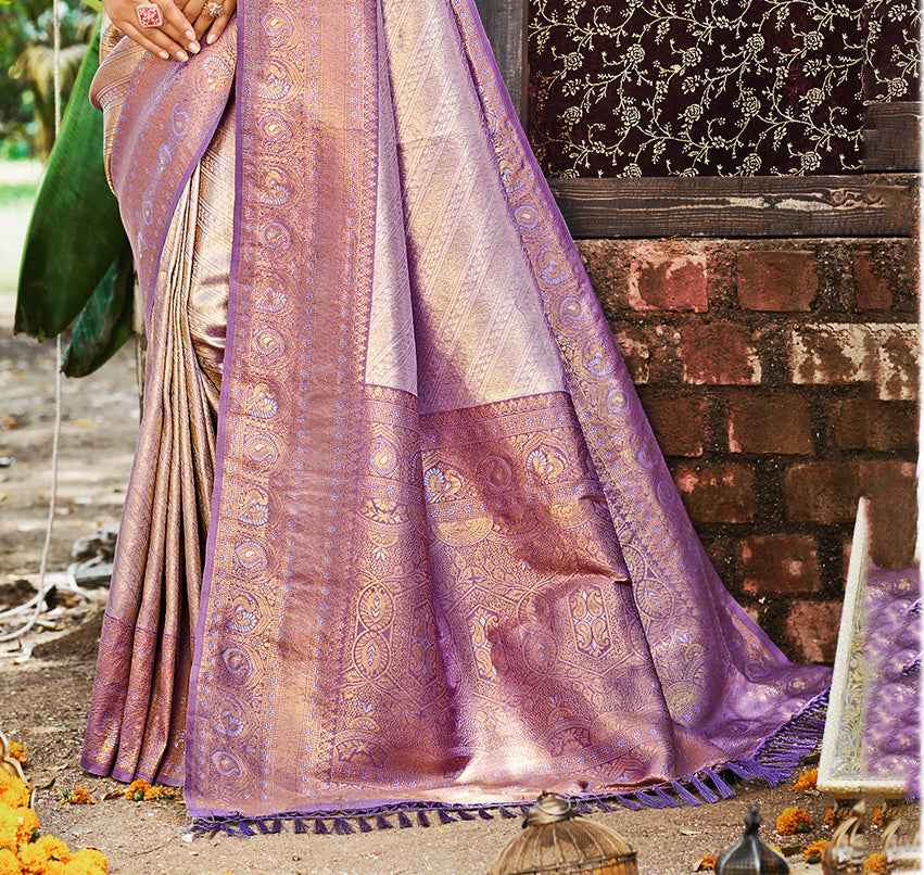 Sangam Prints Lavender  Kanjivaram Silk Woven Work Traditional Saree