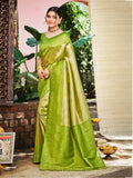 Sangam Prints Green And Gold Kanjivaram Silk Woven Work Traditional Saree
