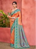 Sangam Prints Light Orange Kanjivaram Silk Woven Work Traditional Saree