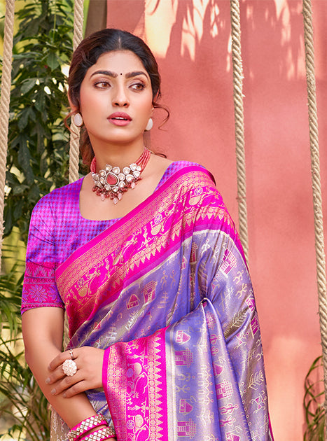 Sangam Prints Lavender Kanjivaram Silk Woven Work Traditional Saree