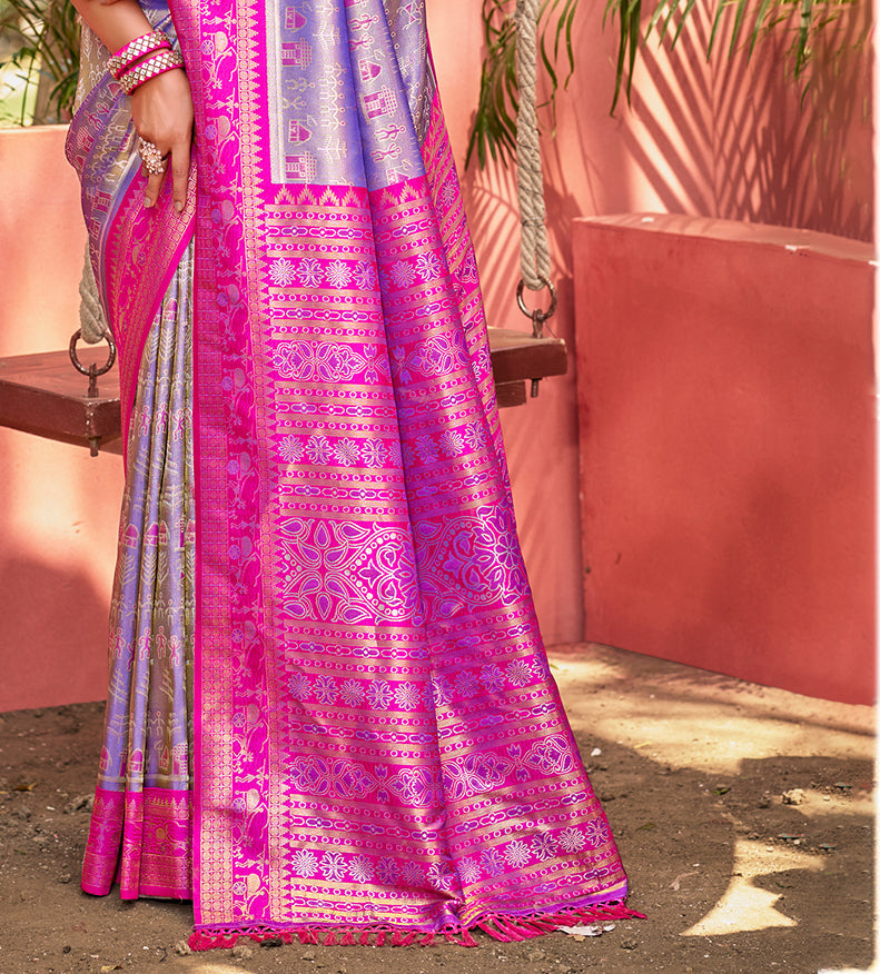 Sangam Prints Lavender Kanjivaram Silk Woven Work Traditional Saree