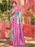Sangam Prints Sea Green Kanjivaram Silk Woven Work Traditional Saree