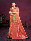 Sangam Prints Dark Peach Cotton Silk With Meena Woven Work Traditional Saree