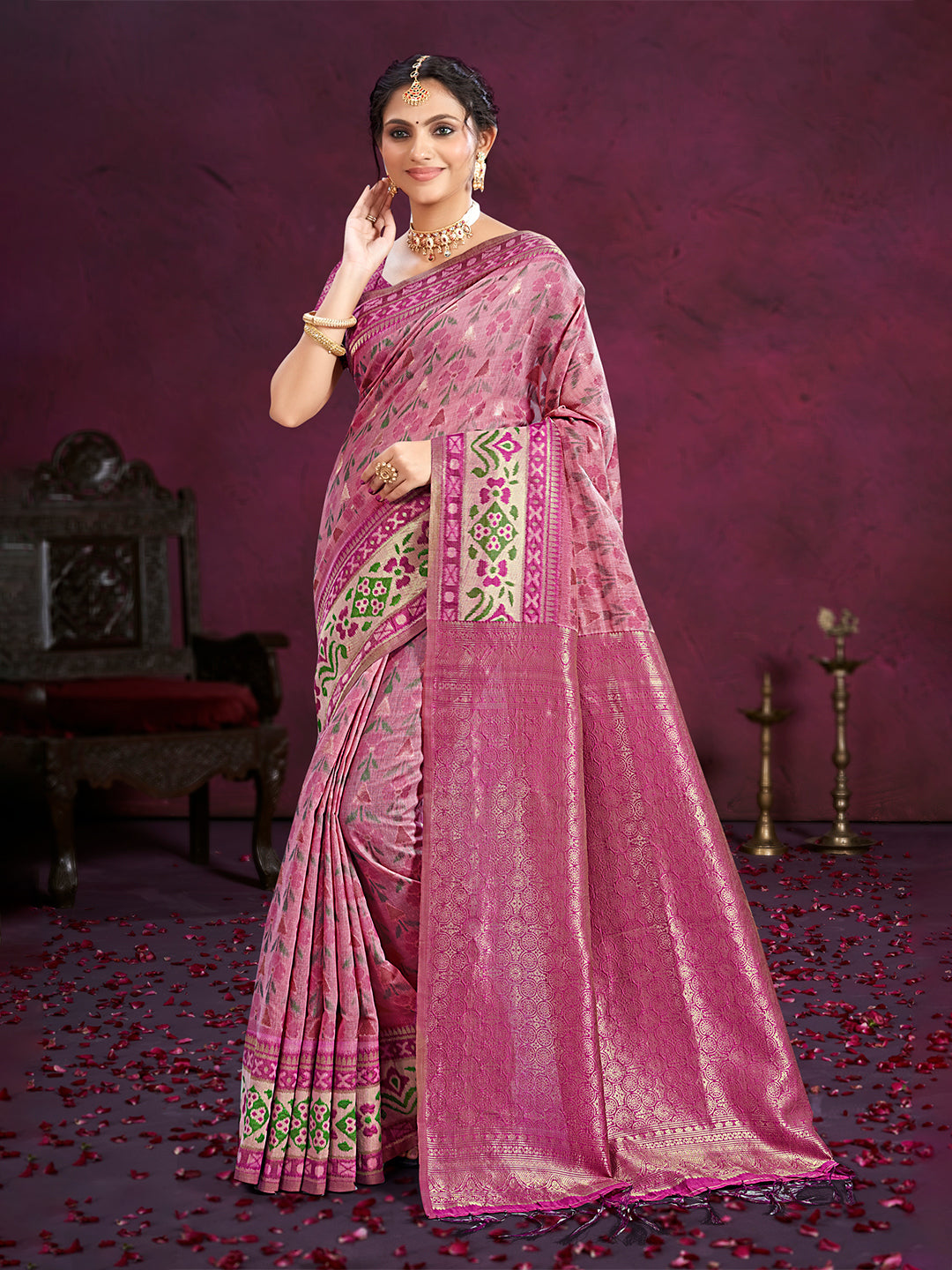 Sangam Prints Light Pink Cotton Silk With Meena Woven Work Traditional Saree