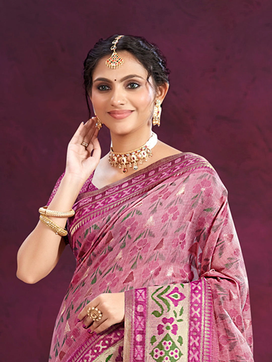 Sangam Prints Light Pink Cotton Silk With Meena Woven Work Traditional Saree