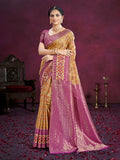 Sangam Prints Beige Cotton Silk With Meena Woven Work Traditional Saree