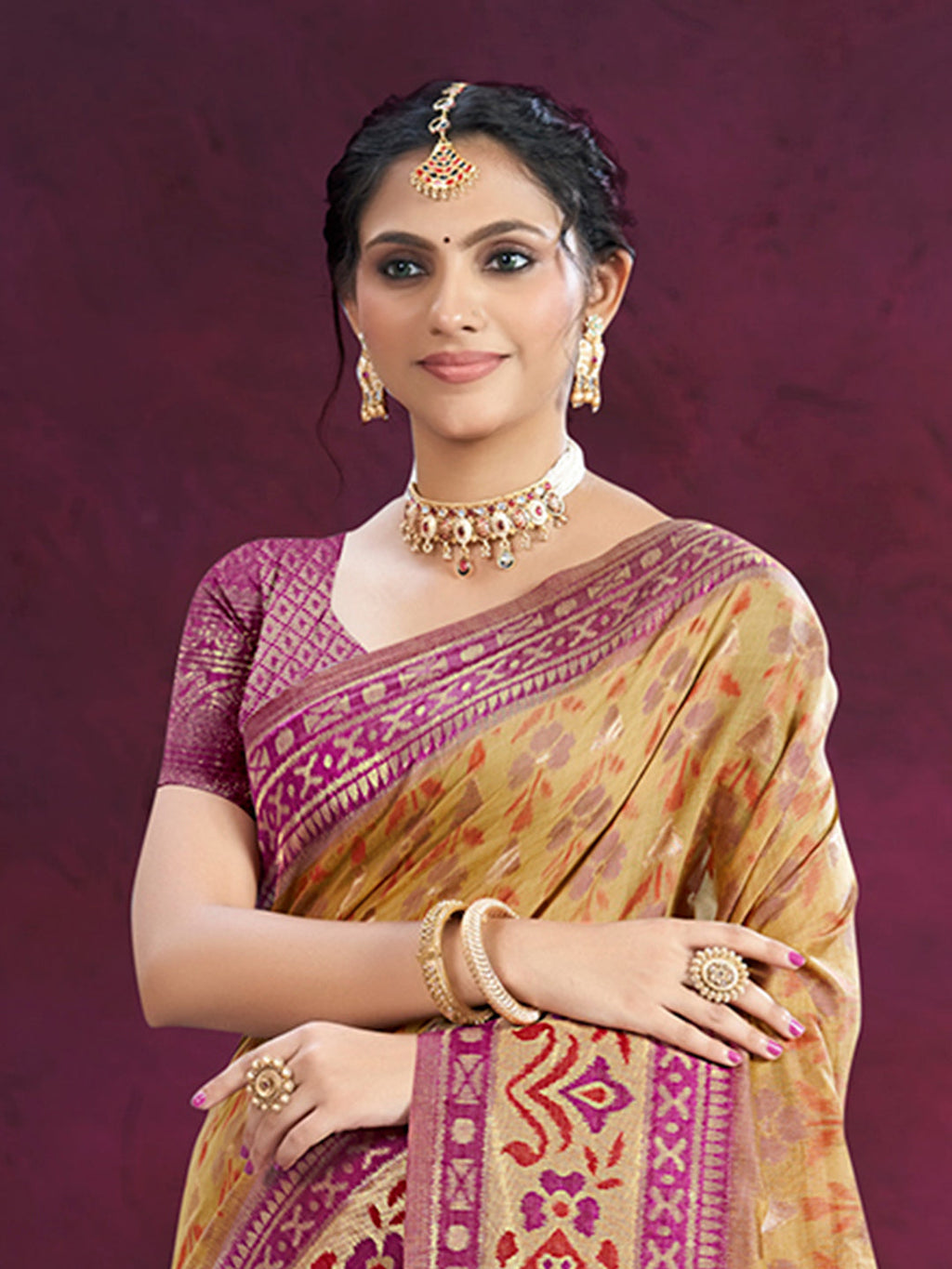 Sangam Prints Beige Cotton Silk With Meena Woven Work Traditional Saree