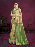 Sangam Prints Light Green Cotton Silk With Meena Woven Work Traditional Saree