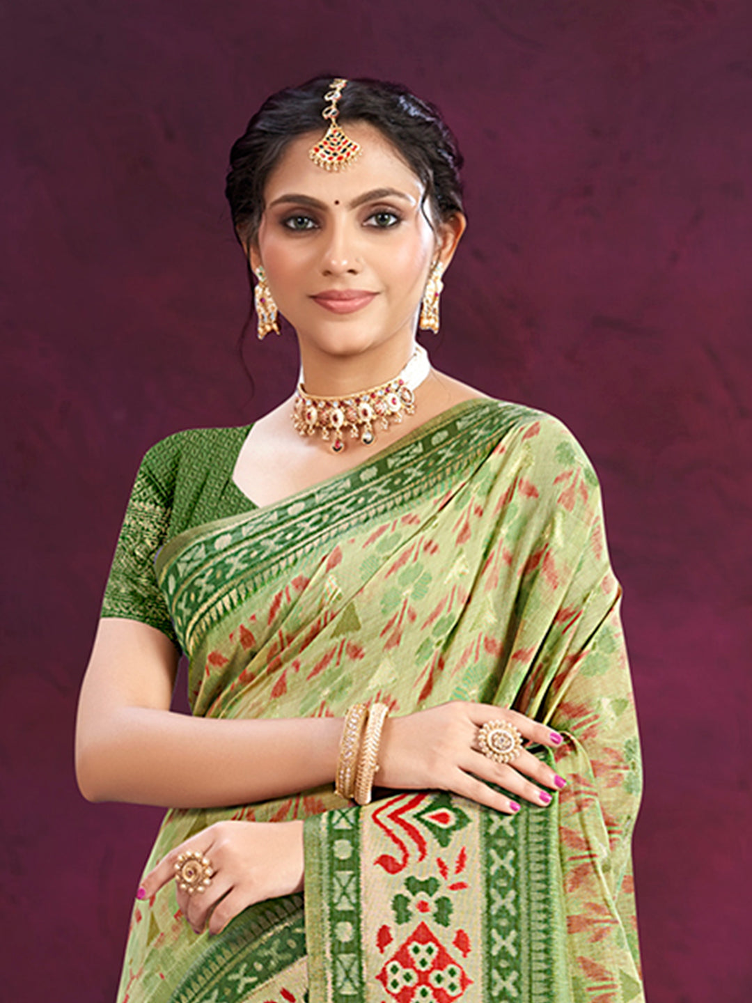 Sangam Prints Light Green Cotton Silk With Meena Woven Work Traditional Saree