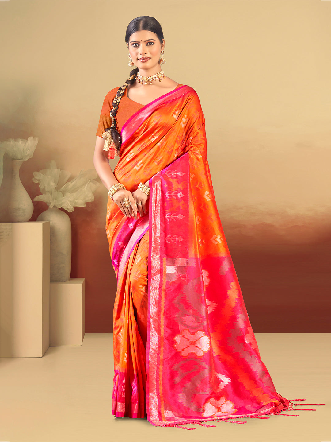 Sangam Prints Orange Silk Woven Work Traditional Saree
