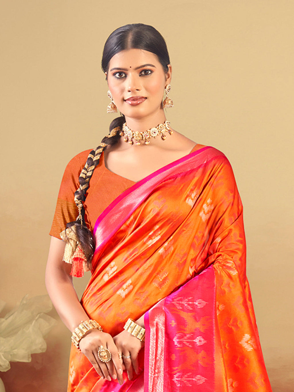Sangam Prints Orange Silk Woven Work Traditional Saree