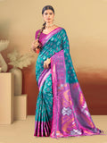 Sangam Prints Teal Blue Silk Woven Work Traditional Saree