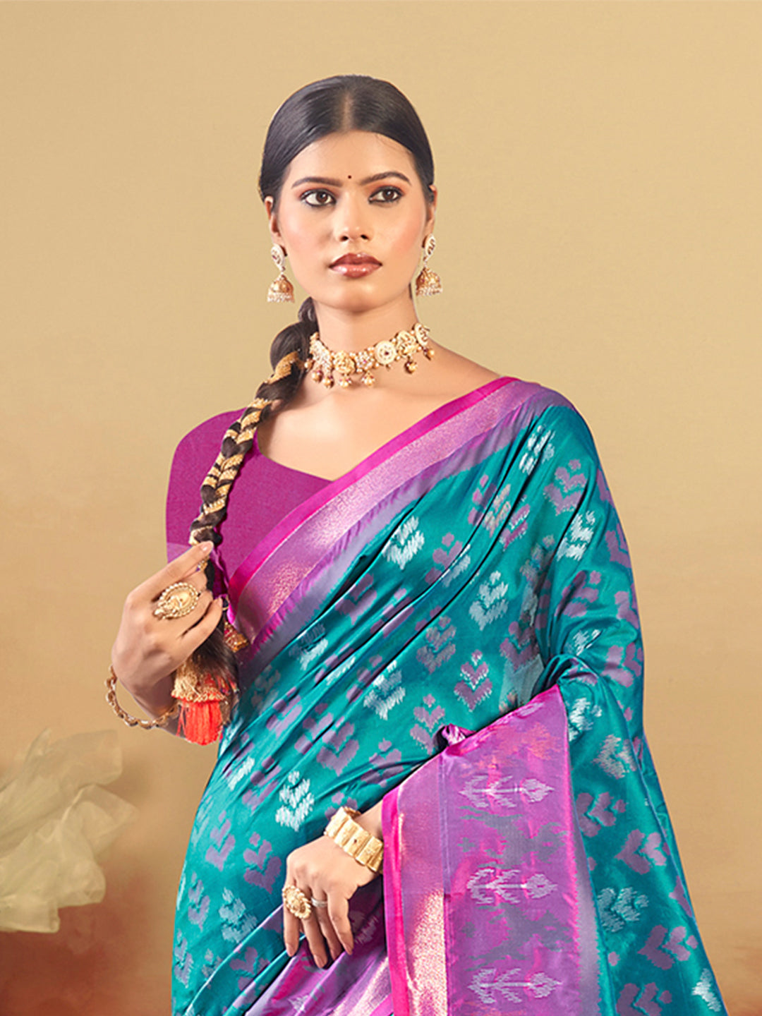 Sangam Prints Teal Blue Silk Woven Work Traditional Saree