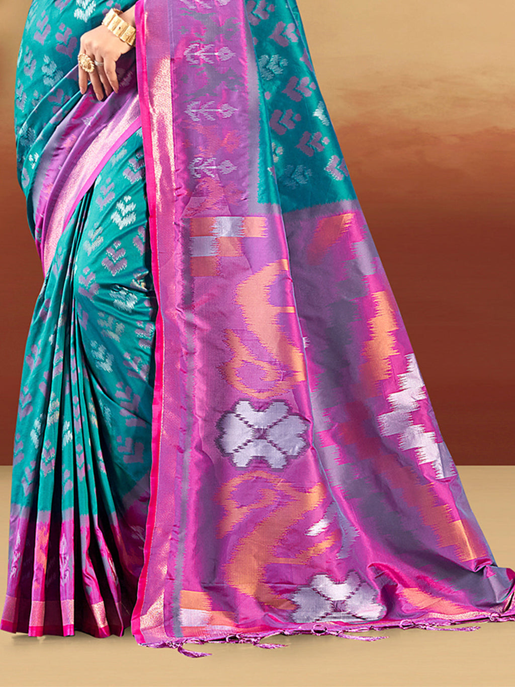 Sangam Prints Teal Blue Silk Woven Work Traditional Saree