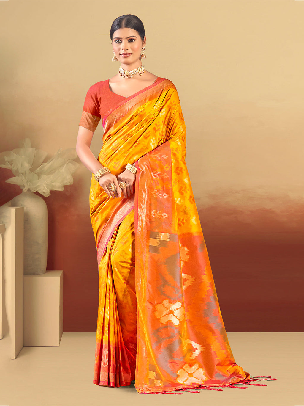 Sangam Prints Yellow Silk Woven Work Traditional Saree