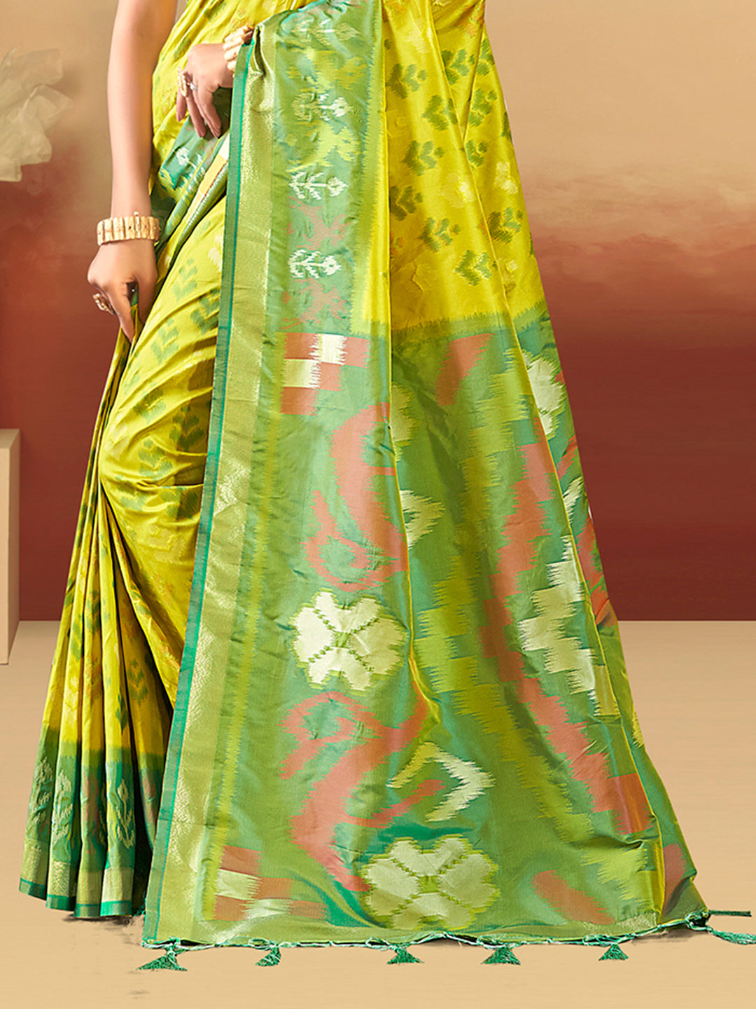 Sangam Prints Lime Green Silk Woven Work Traditional Saree