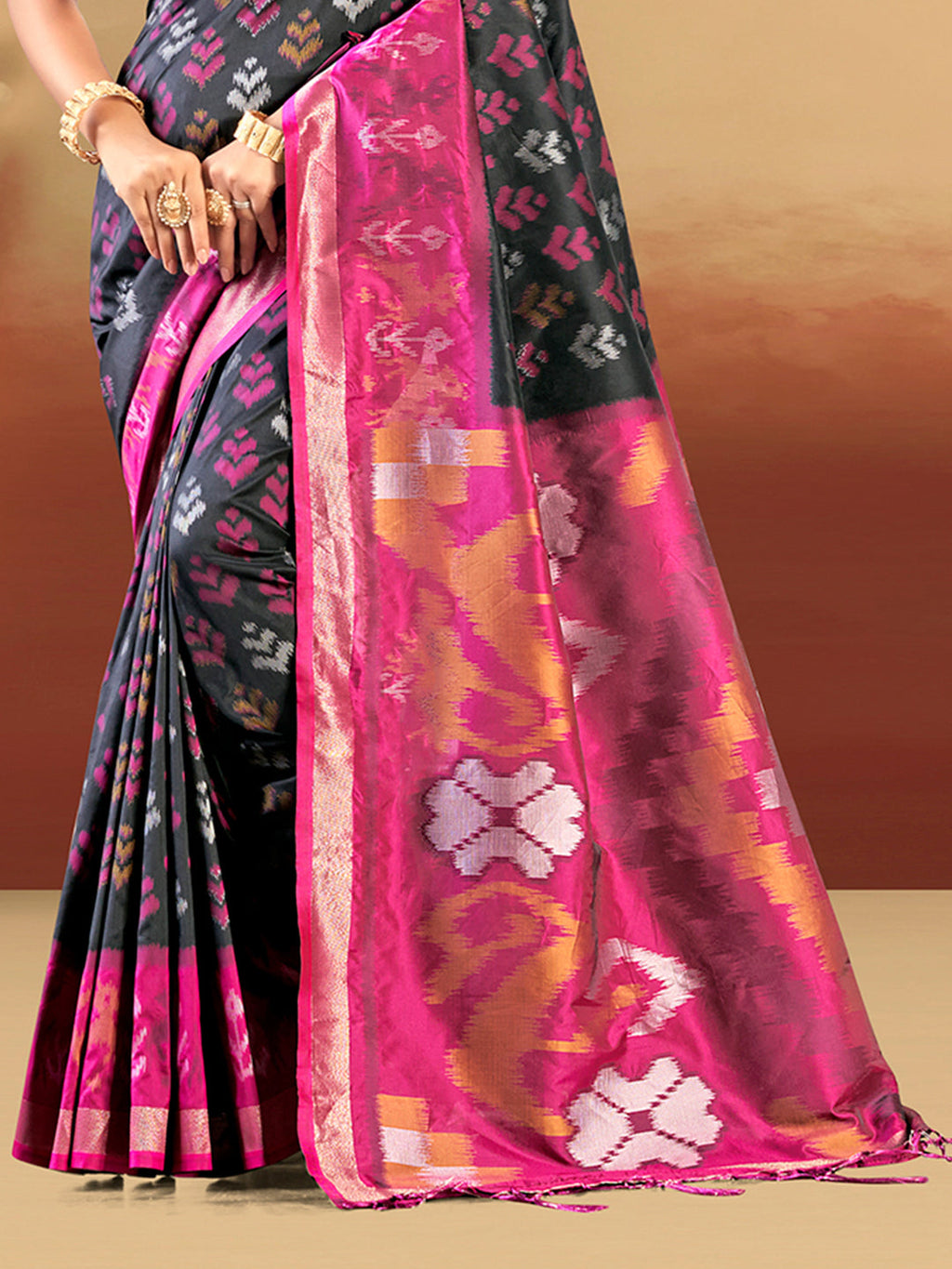 Sangam Prints Black And Magenta Silk Woven Work Traditional Saree