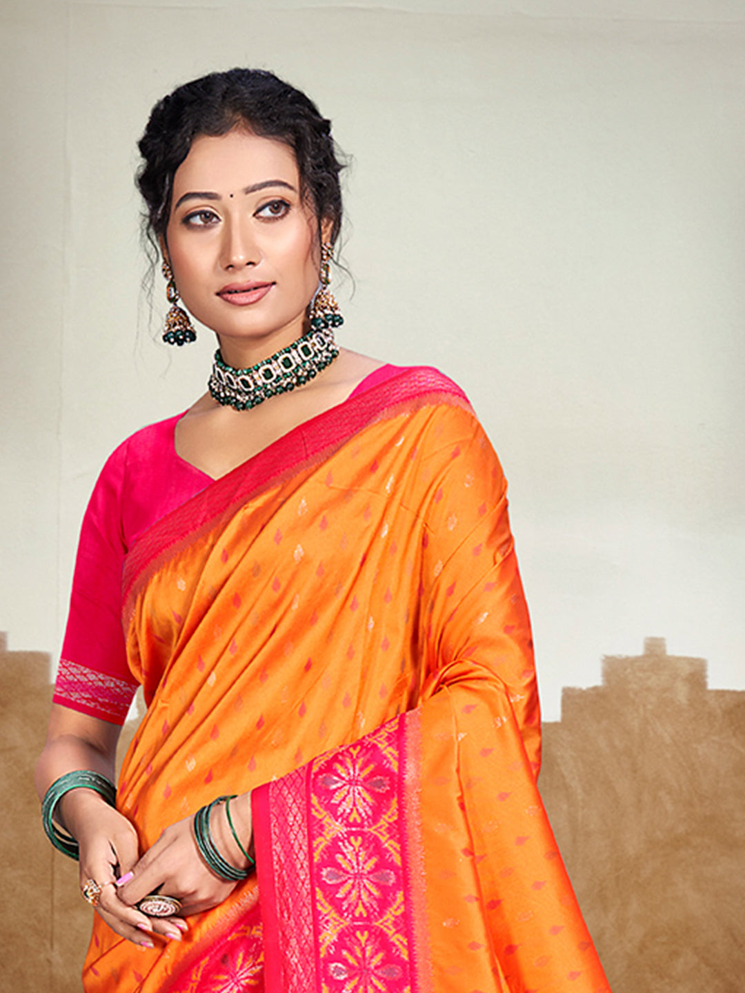 Sangam Prints Orange  Silk Woven Work Traditional Saree