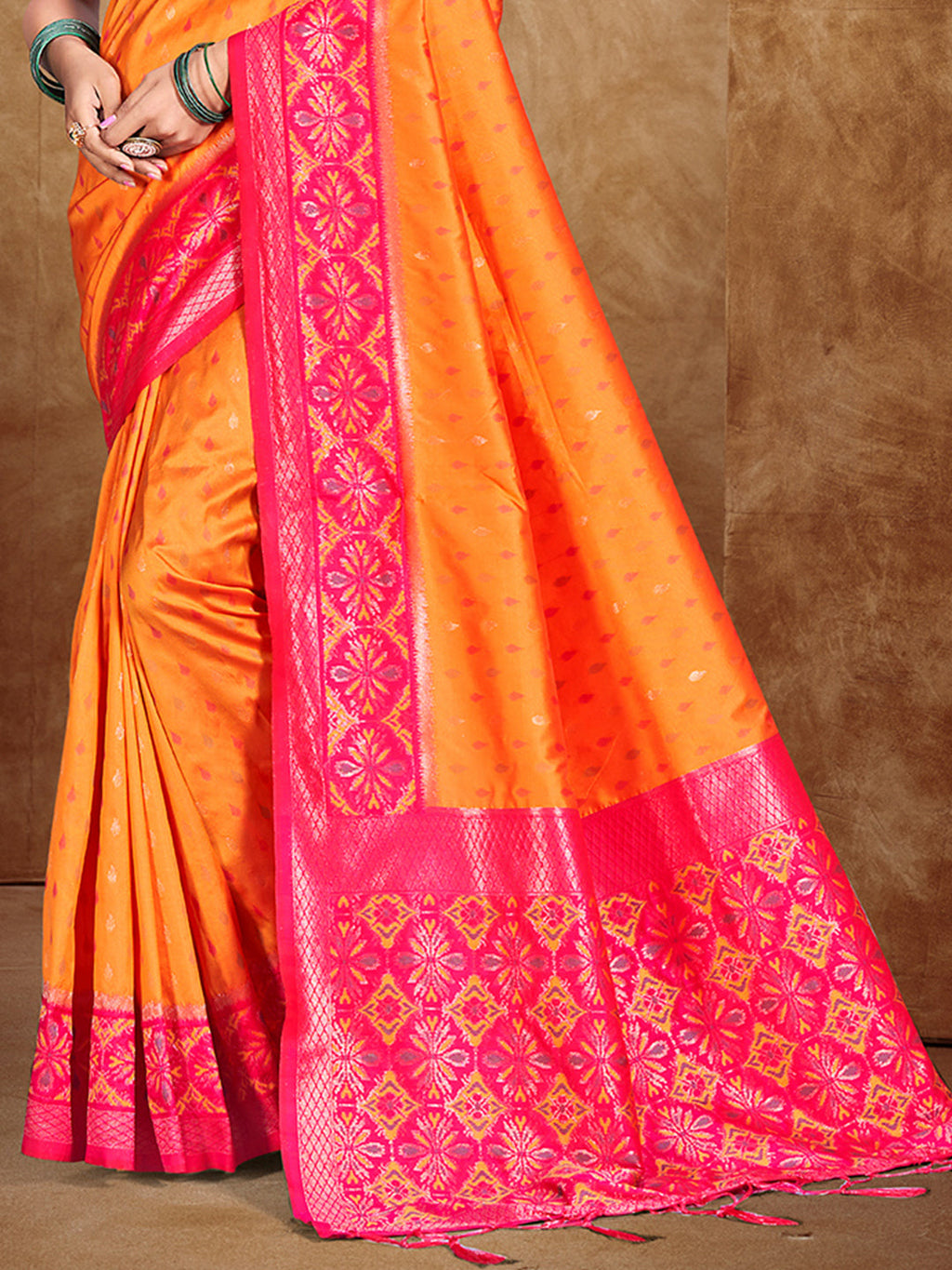 Sangam Prints Orange  Silk Woven Work Traditional Saree