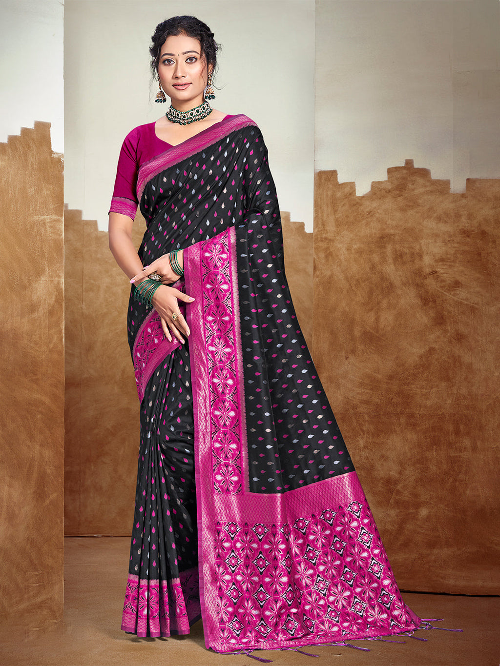 Sangam Prints Black  Silk Woven Work Traditional Saree