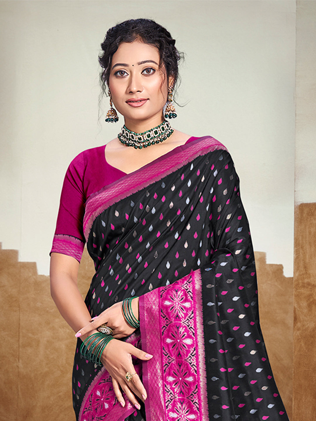 Sangam Prints Black  Silk Woven Work Traditional Saree