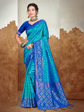 Sangam Prints Peacock Blue Silk Woven Work Traditional Saree