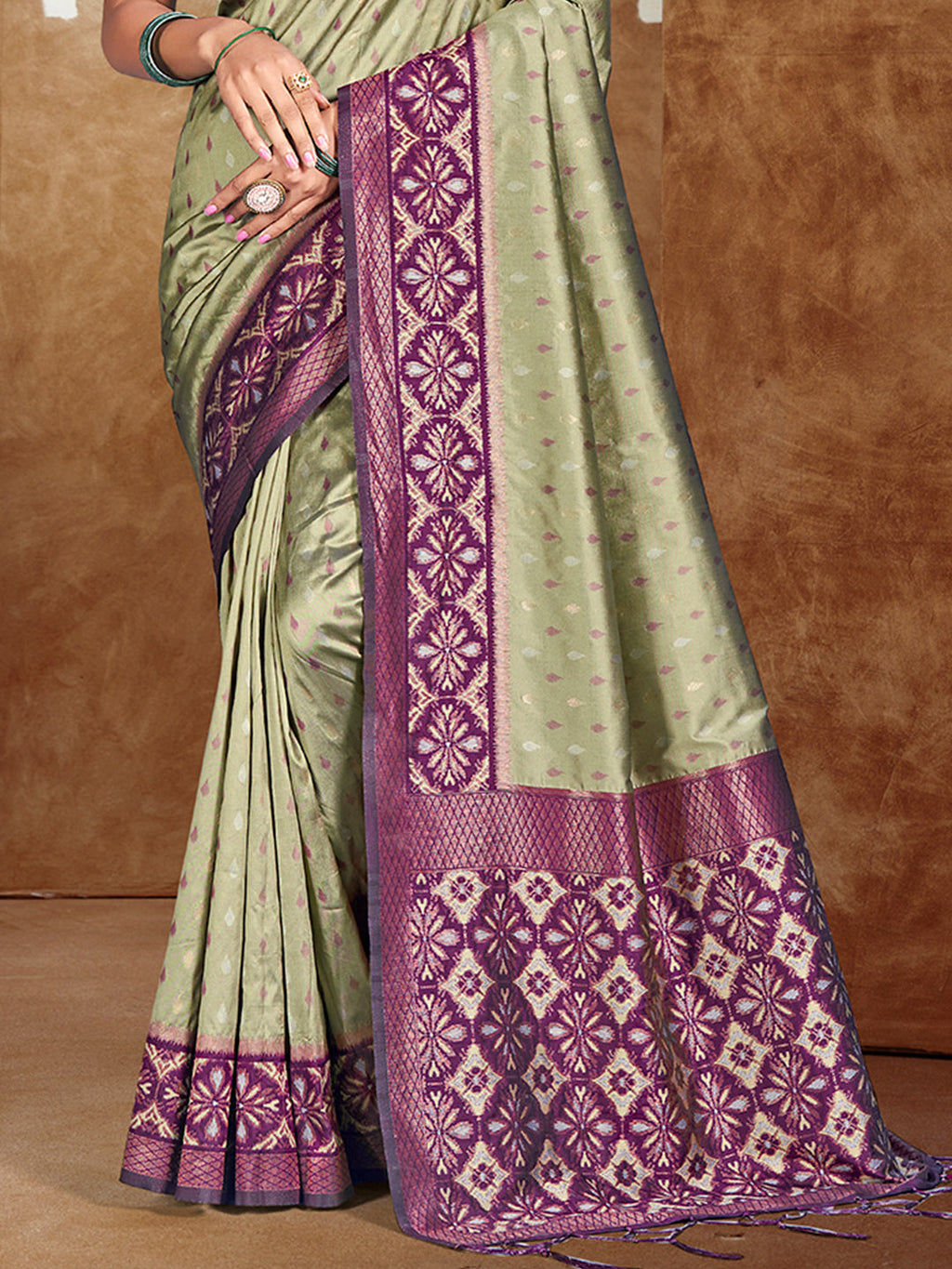 Sangam Prints Olive Green Silk Woven Work Traditional Saree
