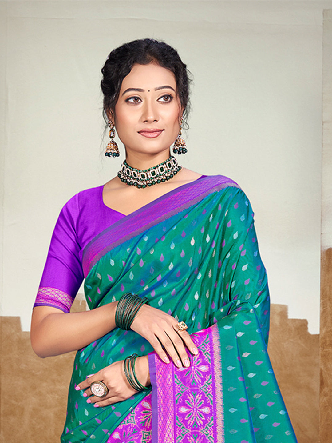 Sangam Prints Teal Blue Silk Woven Work Traditional Saree