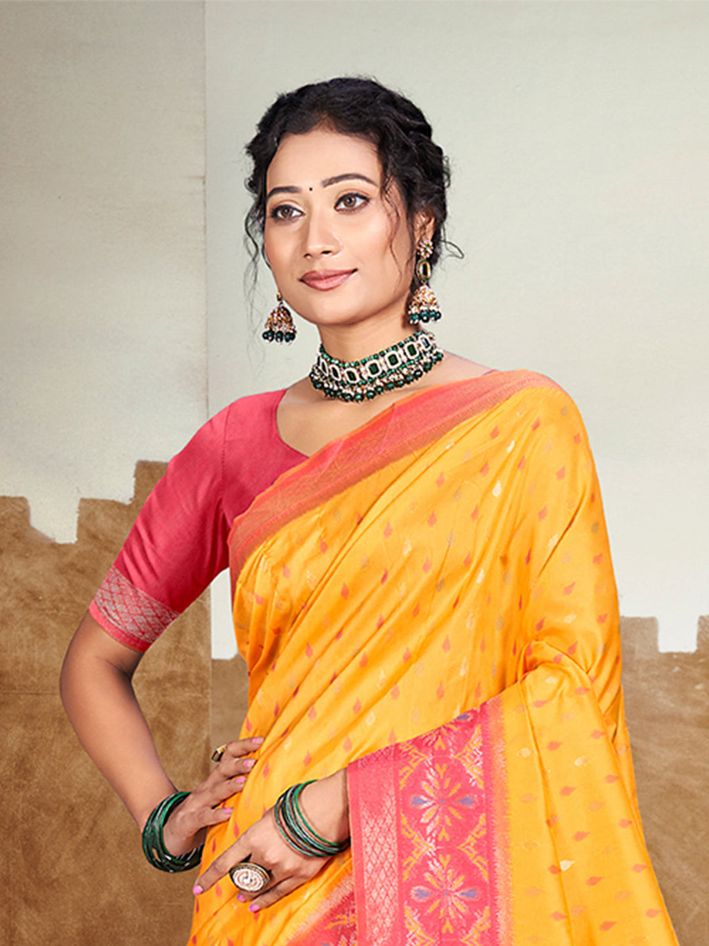 Sangam Prints Mustard Yellow Silk Woven Work Traditional Saree