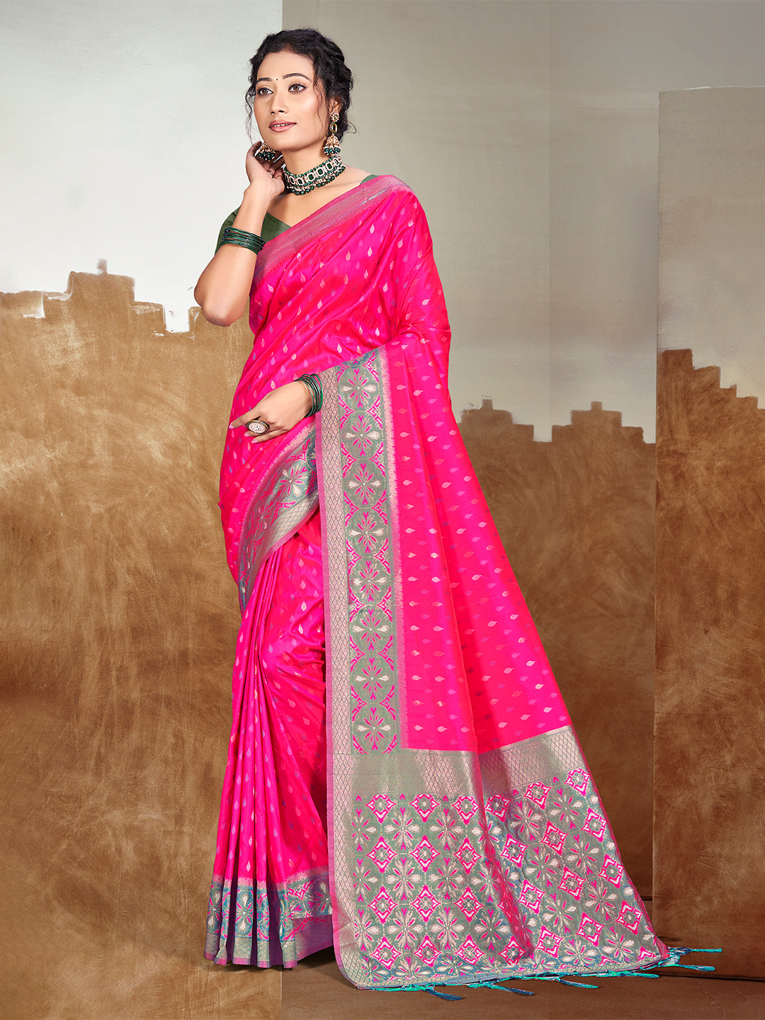 Sangam Prints Pink Silk Woven Work Traditional Saree