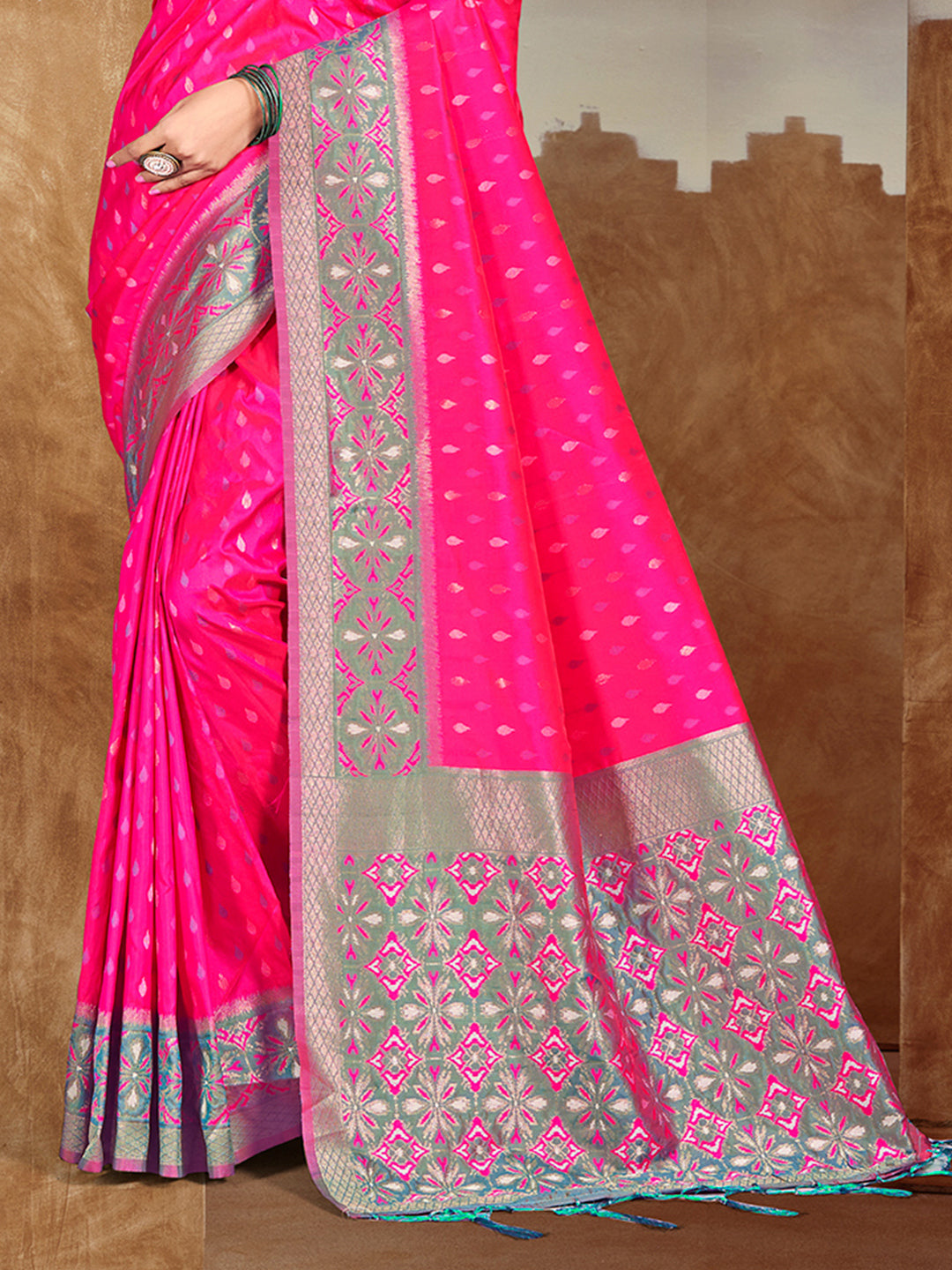 Sangam Prints Pink Silk Woven Work Traditional Saree