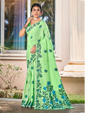 Sangam Prints Light Green Linen Woven Work Traditional Saree