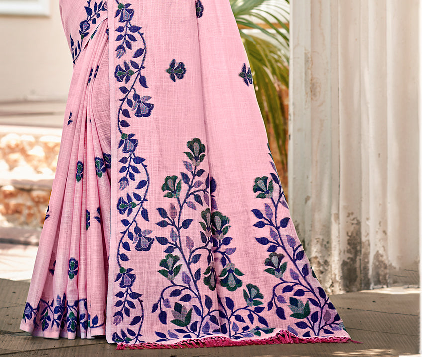 Sangam Prints Mauve Linen Woven Work Traditional Saree