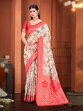 Sangam Prints Beige Cotton Silk With Meena Woven Work Traditional Saree