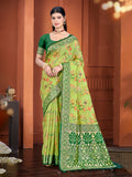 Sangam Prints Green Cotton Silk With Meena Woven Work Traditional Saree