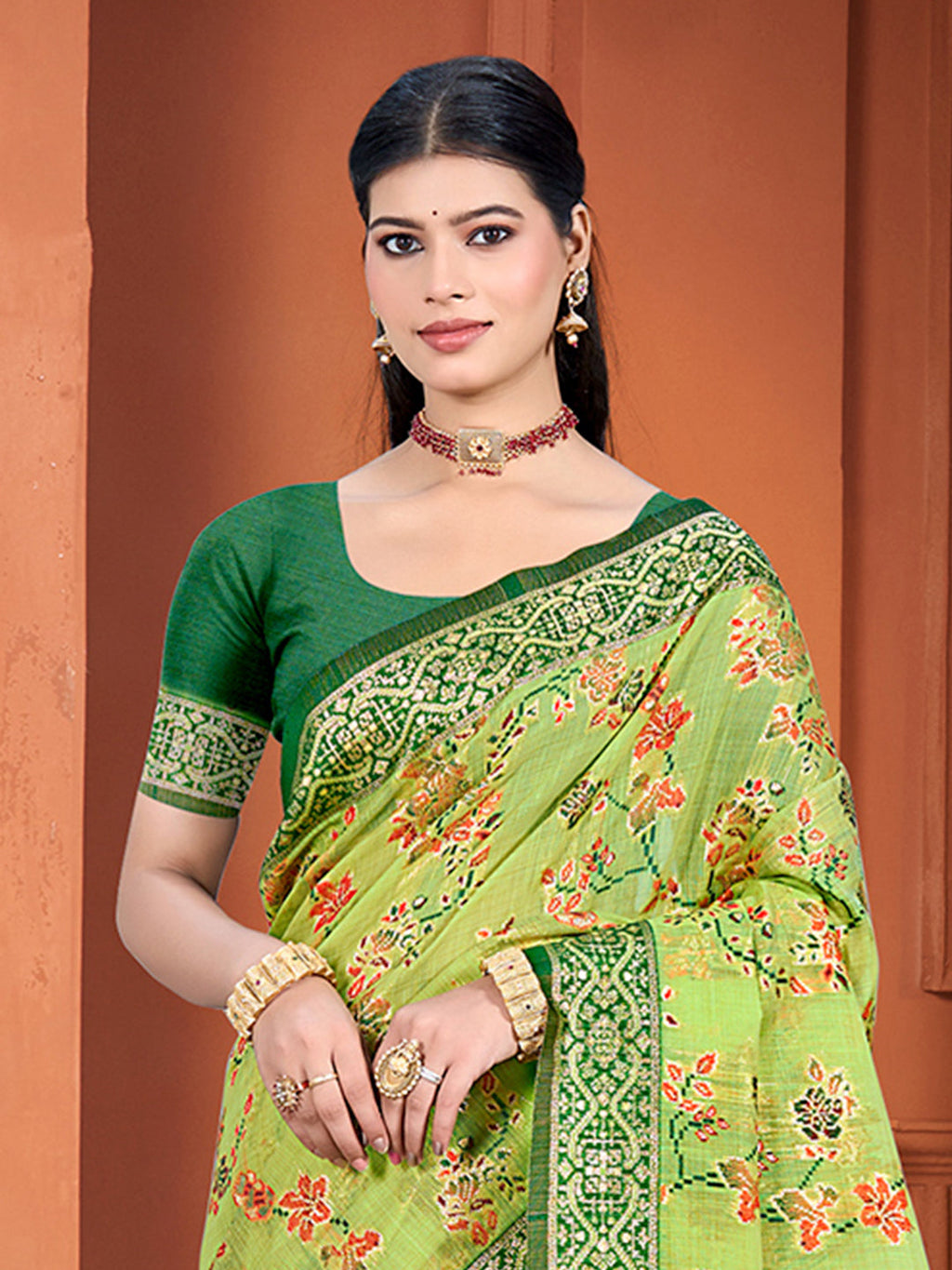 Sangam Prints Green Cotton Silk With Meena Woven Work Traditional Saree