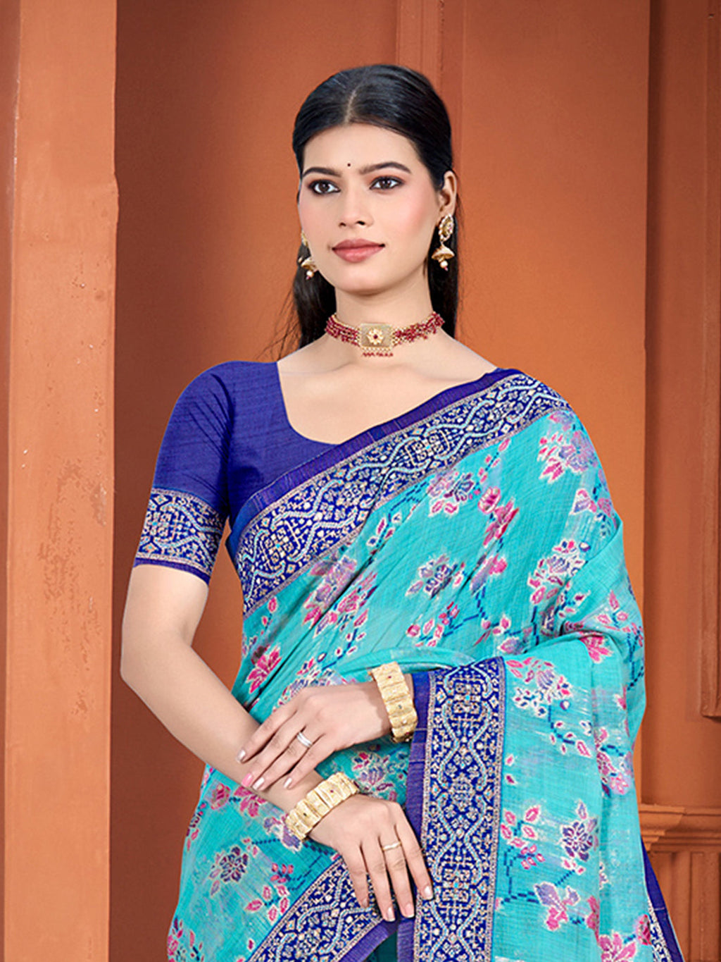 Sangam Prints Blue  Cotton Silk With Meena Woven Work Traditional Saree