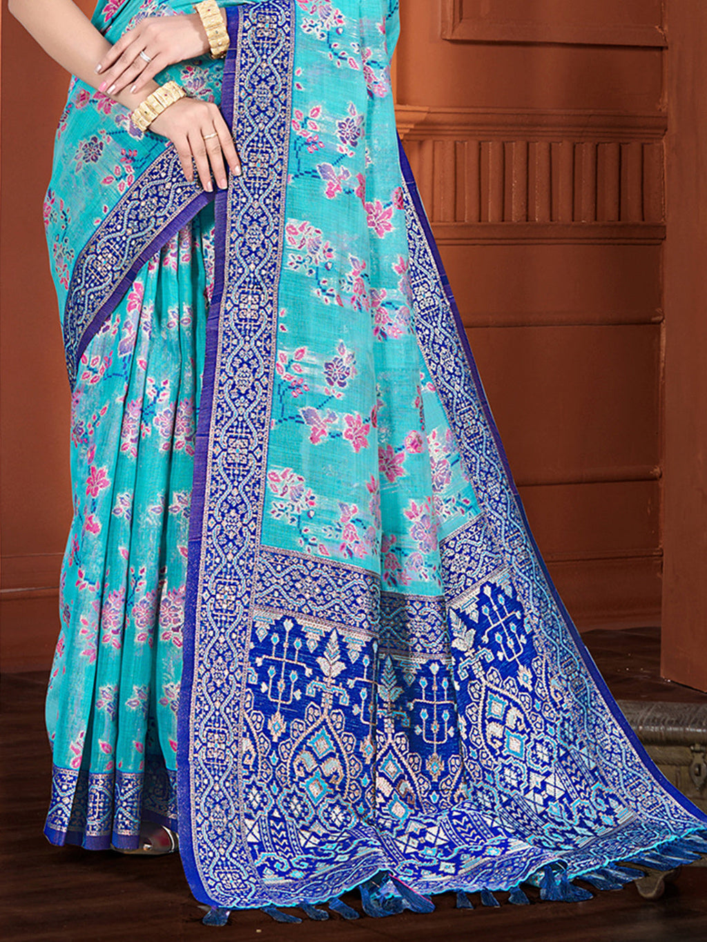 Sangam Prints Blue  Cotton Silk With Meena Woven Work Traditional Saree